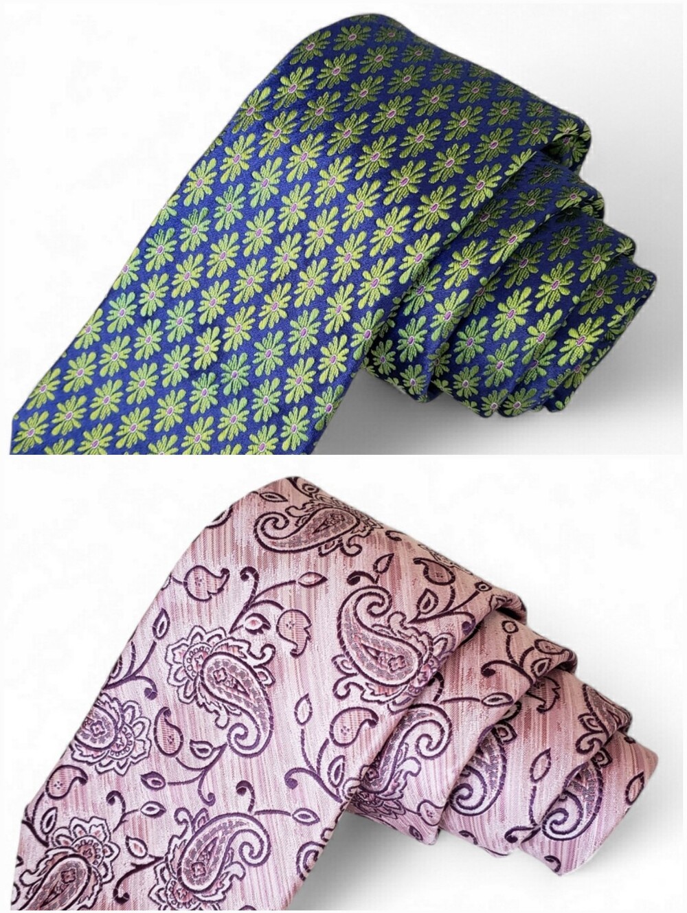 Two Ted Baker 100% Silk Ties Green Blue Floral & Pink Purple Paisley
